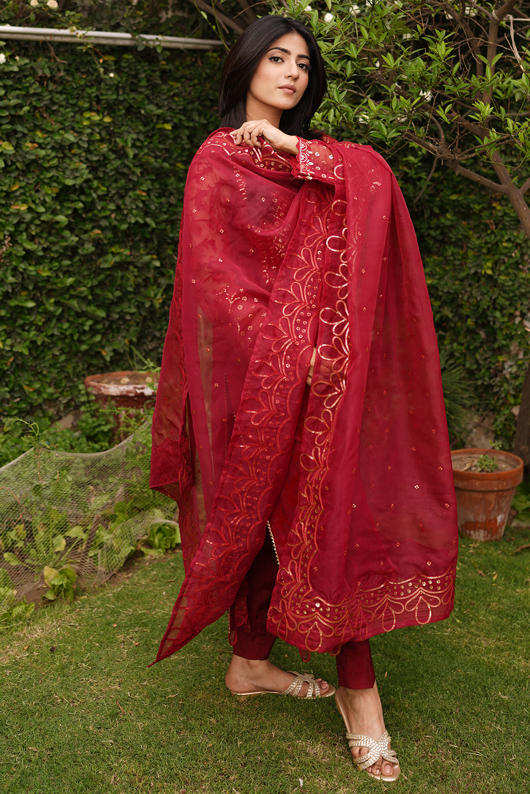 3 Piece - Embroidered Broshia Net Suit L1146