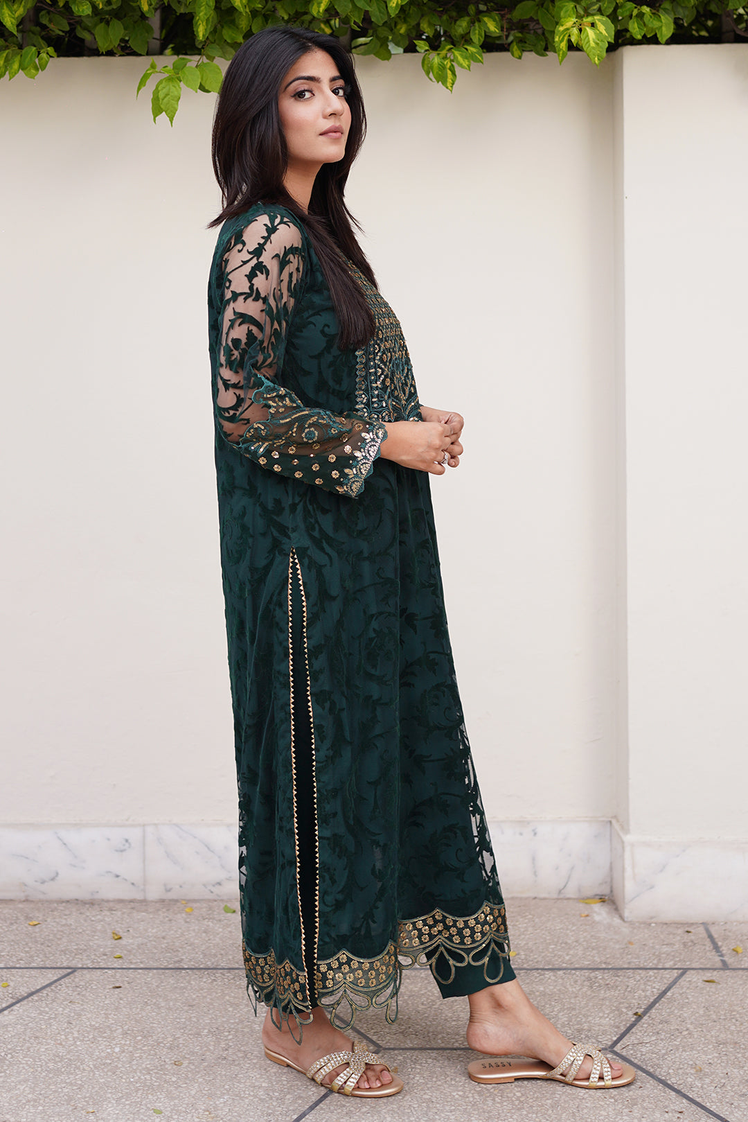 3 Piece - Embroidered Broshia Net Suit L1145