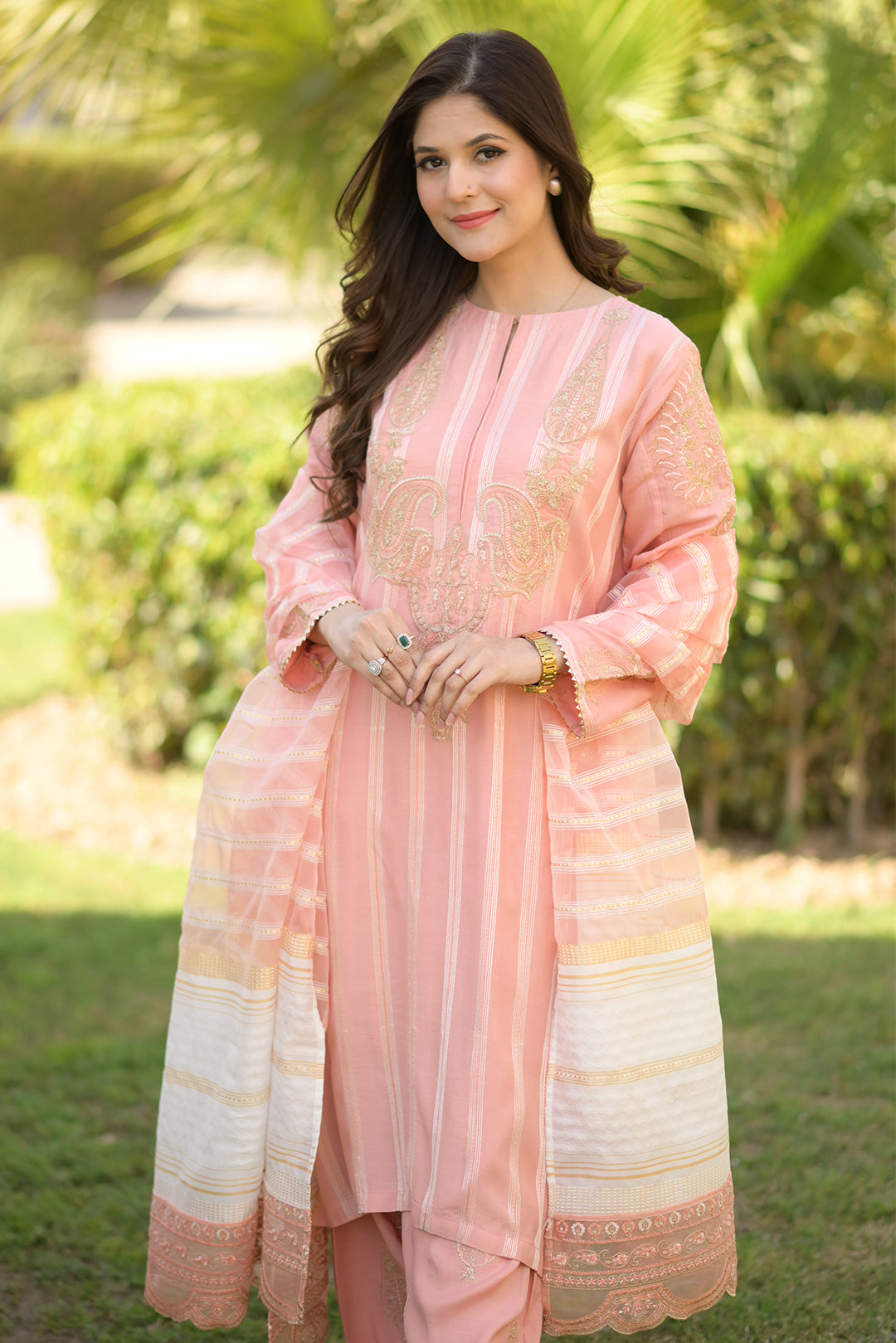 3 Piece - Embroidered Raw Silk Suit L0950