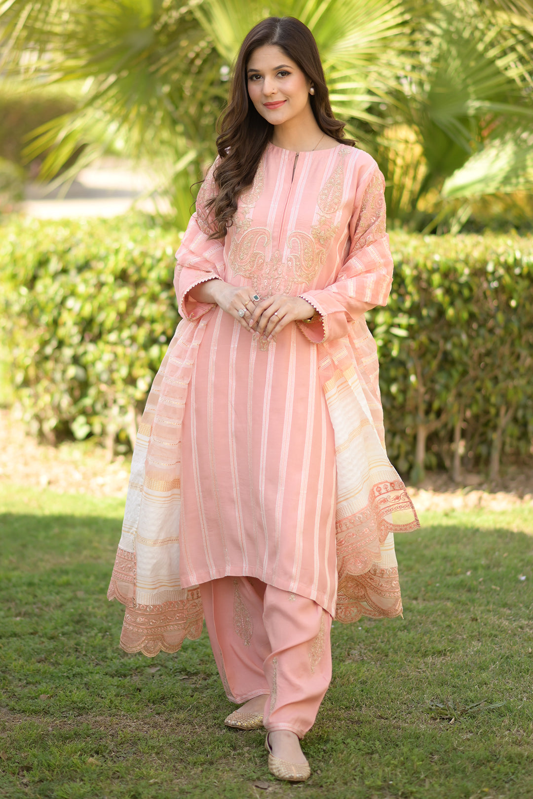 3 Piece - Embroidered Raw Silk Suit L0950