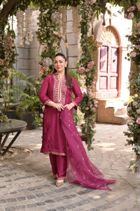 3 Piece - Premium Pure Silk Embroidered Suit LFP1147