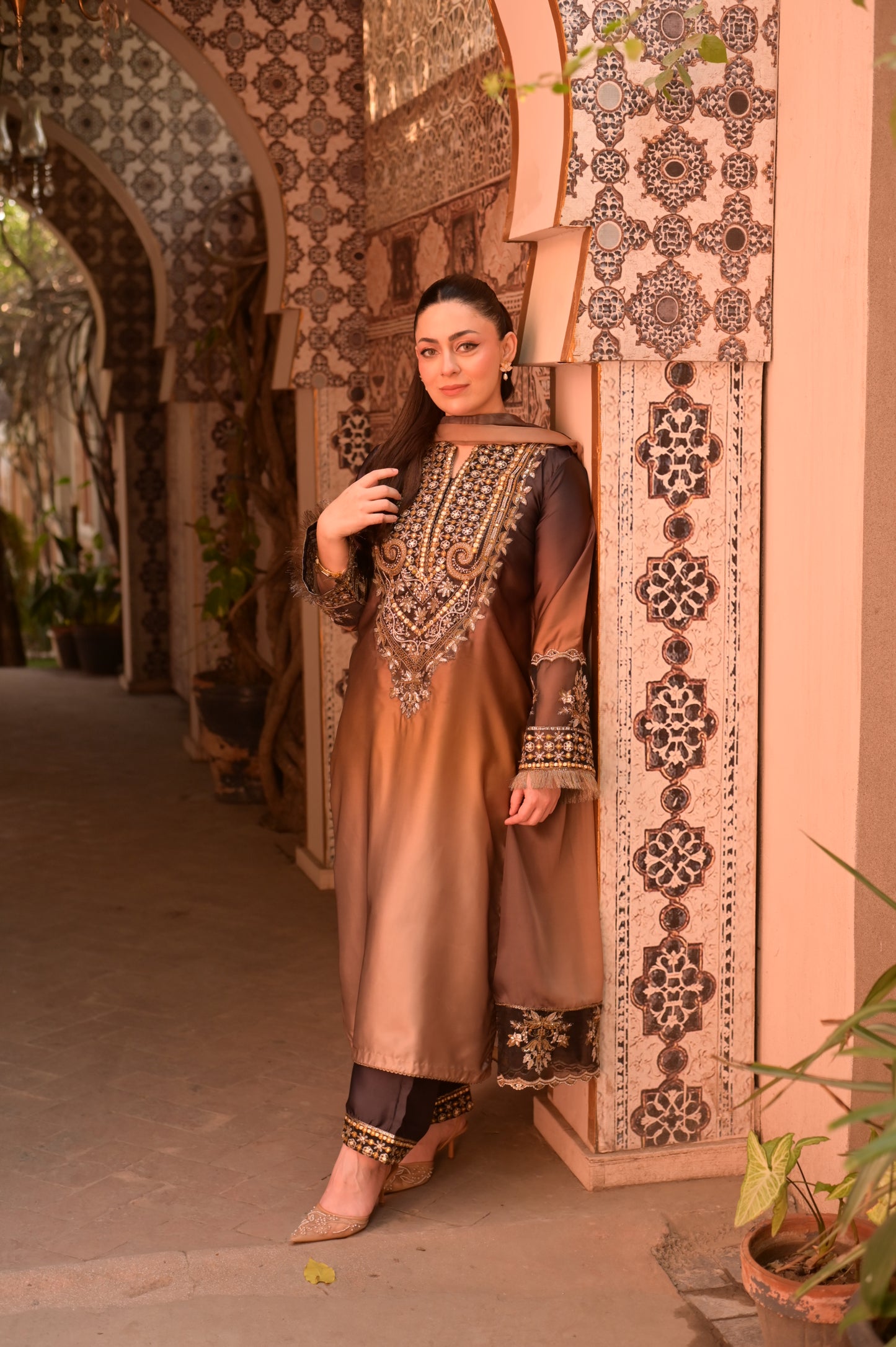 3 Piece - Embroidered Shamoz Silk Suit LFP1154