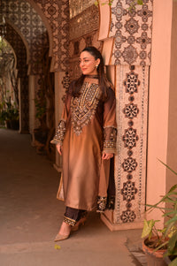 3 Piece - Embroidered Shamoz Silk Suit LFP1154