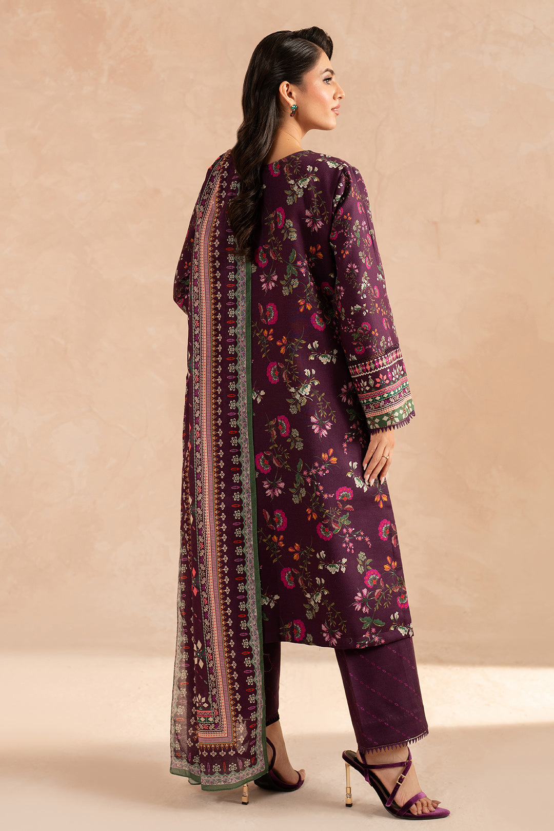 3 Piece - Embroidered Digital Printed Khaddar Suit U001181