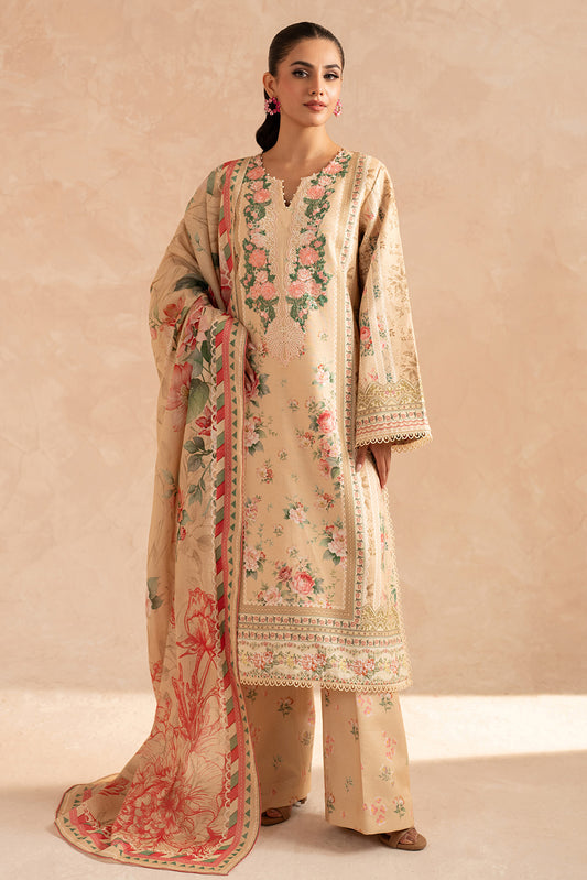 3 Piece - Embroidered Digital Printed Khaddar Suit U001186