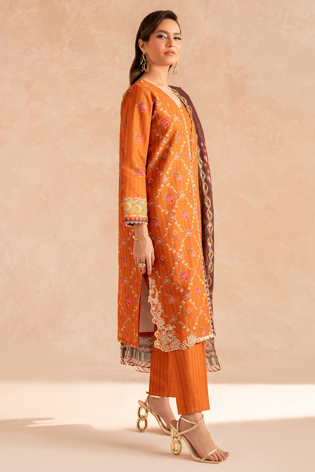 3 Piece - Embroidered Digital Printed Khaddar Suit U001189