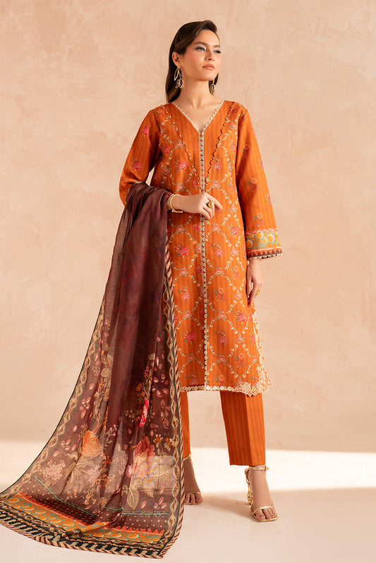 3 Piece - Embroidered Digital Printed Khaddar Suit U001189