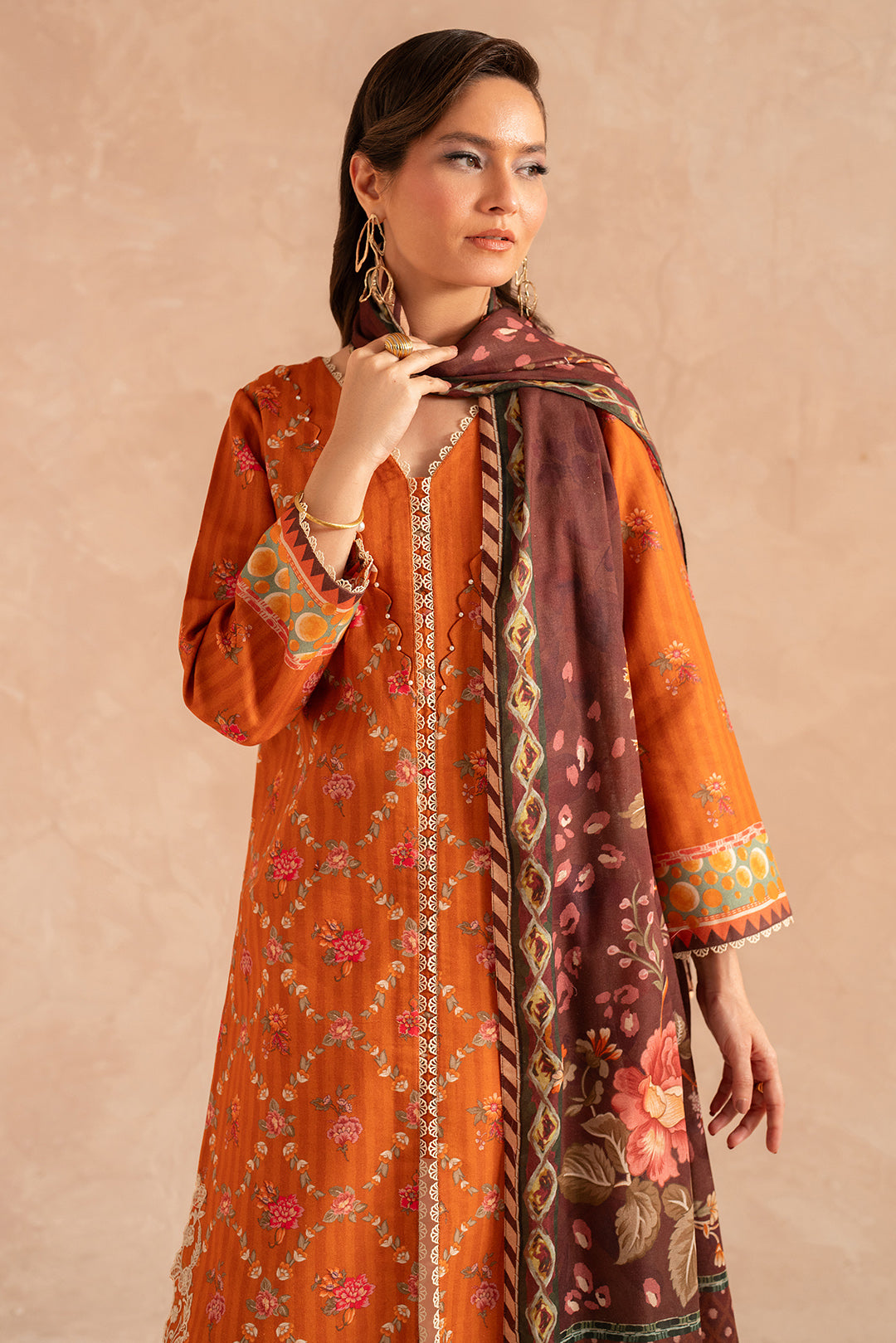 3 Piece - Embroidered Digital Printed Khaddar Suit U001189