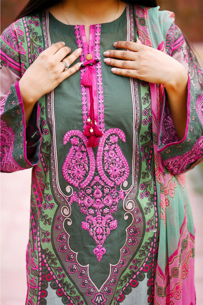 2 Piece - Embroidered Digital Printed Lawn Suit U0402A