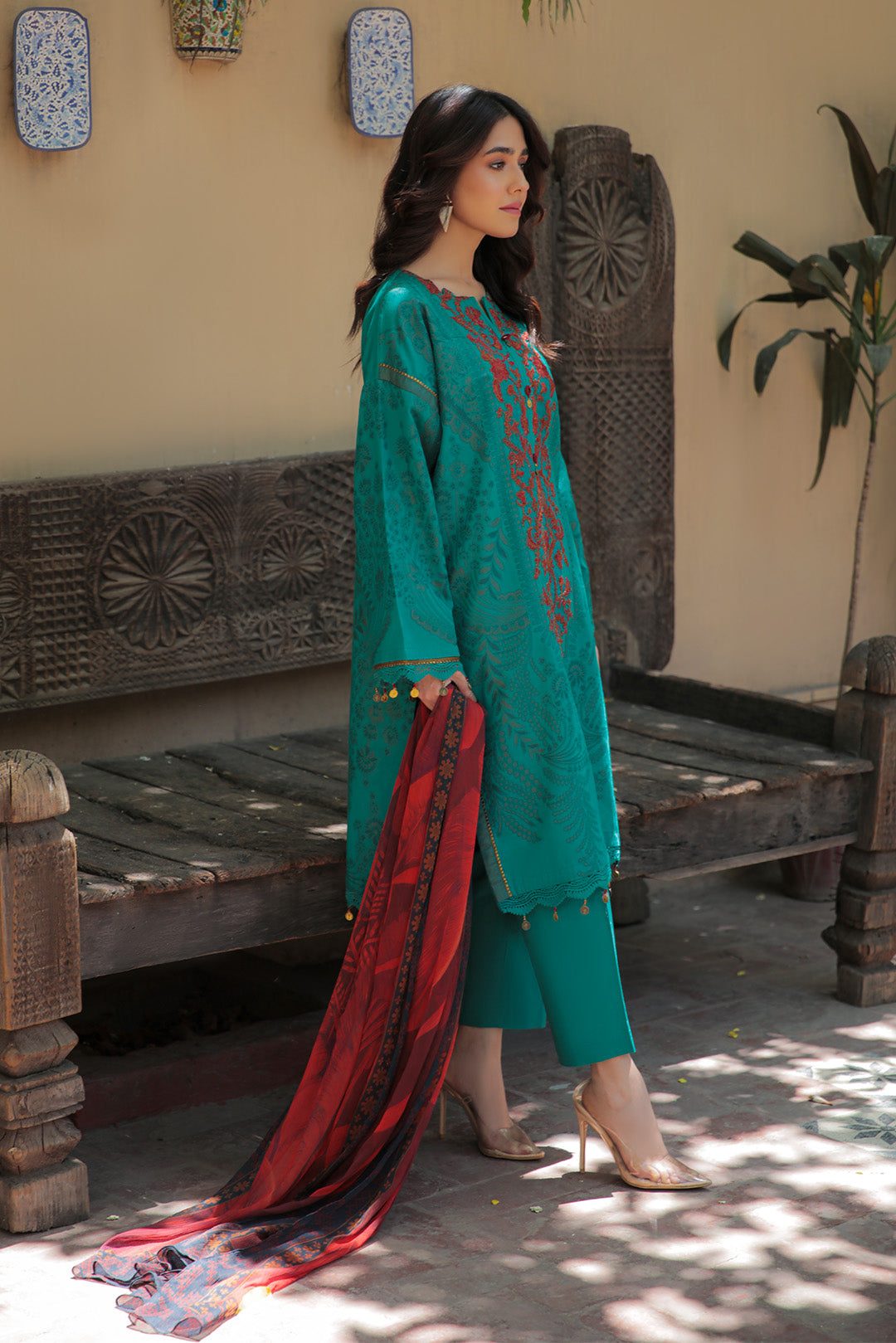3 Piece - Dyed Embroidered Jacquard Suit U0425A