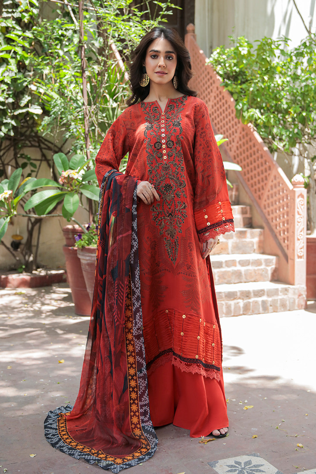 3 Piece - Dyed Embroidered Jacquard Suit U0425