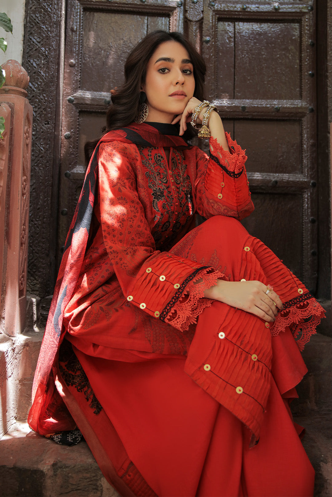 3 Piece - Dyed Embroidered Jacquard Suit U0425