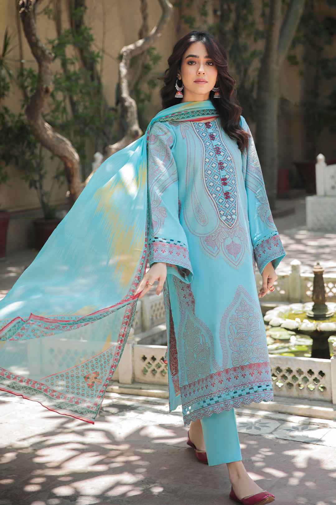3 Piece - Dyed Embroidered Jacquard Suit U0426
