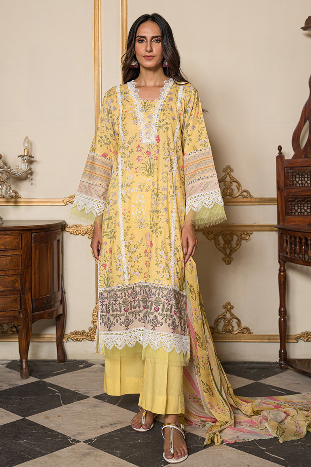 3 Piece - Digital Printed Cotton Cambric Suit U0839A