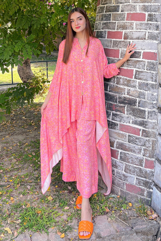 2 Piece - Digital Printed Viscose Slub Linen Suit U0841