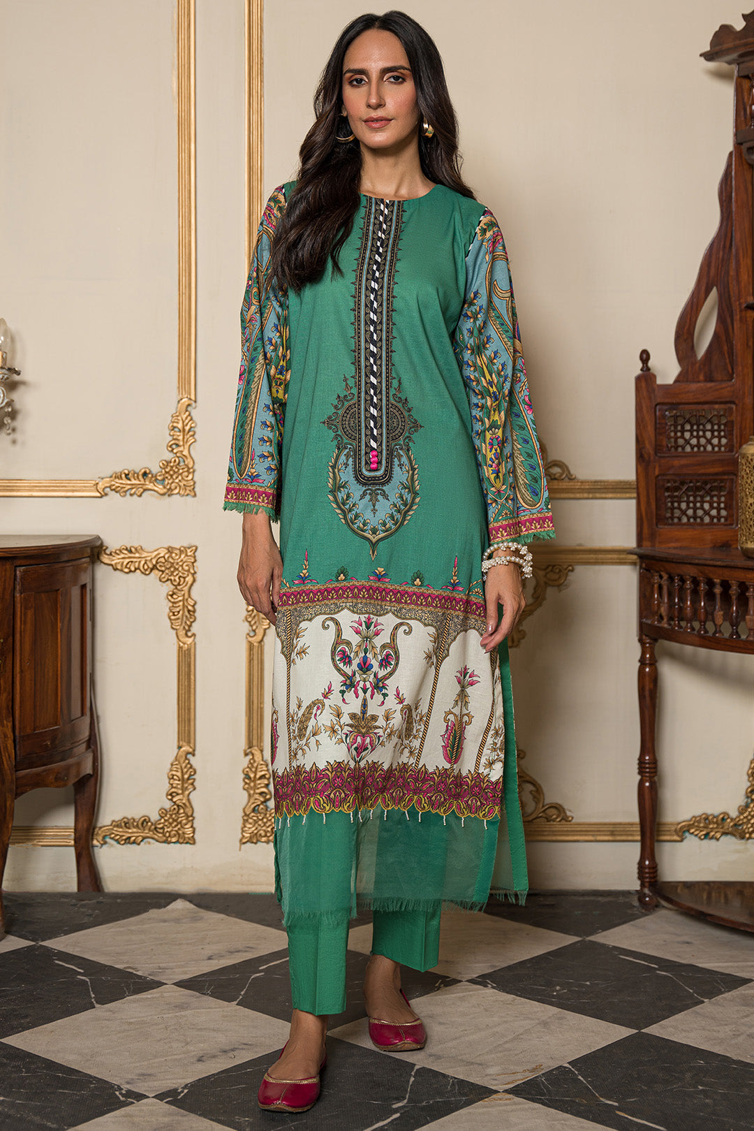 2 Piece - Digital Printed Cotton Cambric Suit U0842A