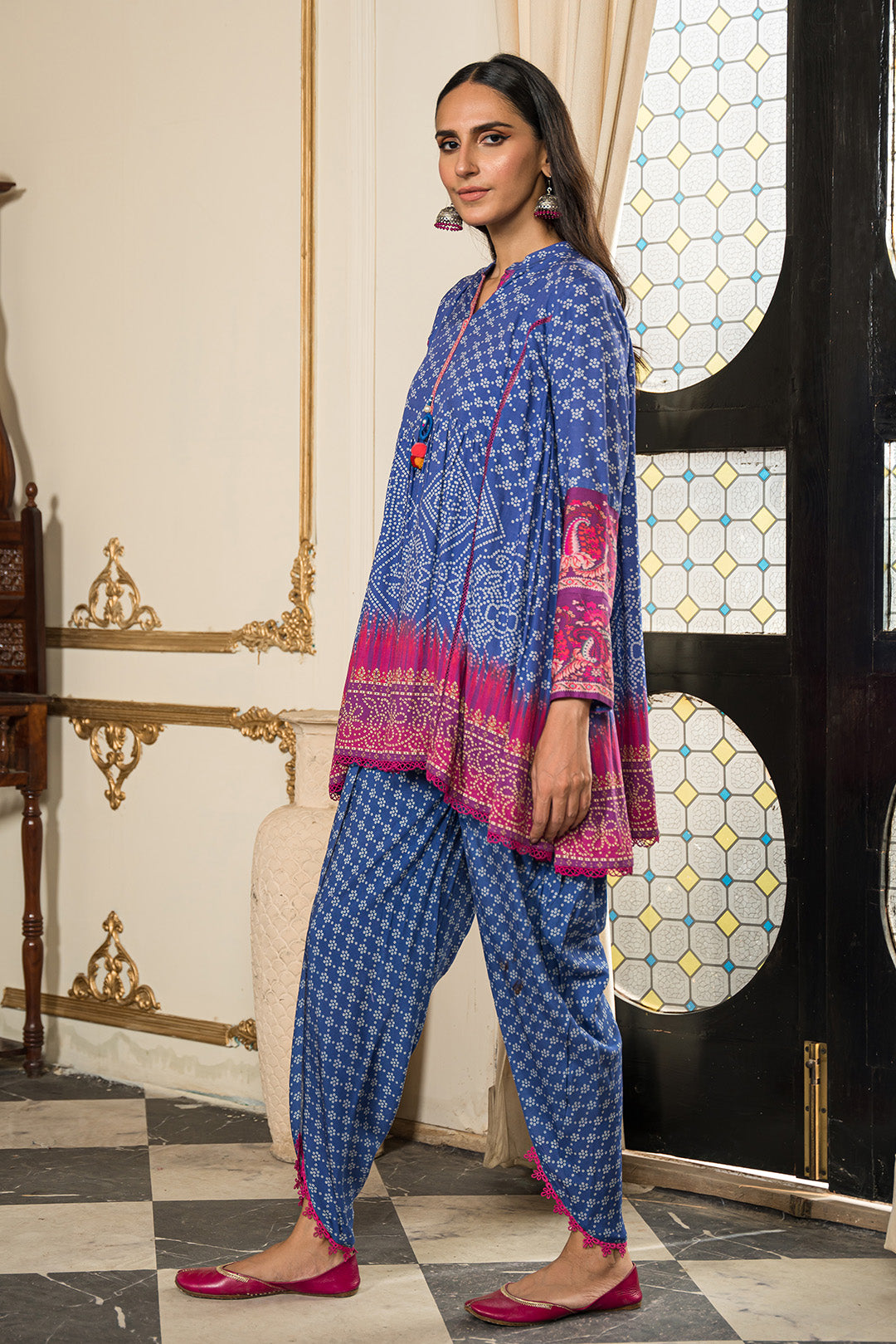 2 Piece - Digital Printed Slub Viscose Linen Suit U0847