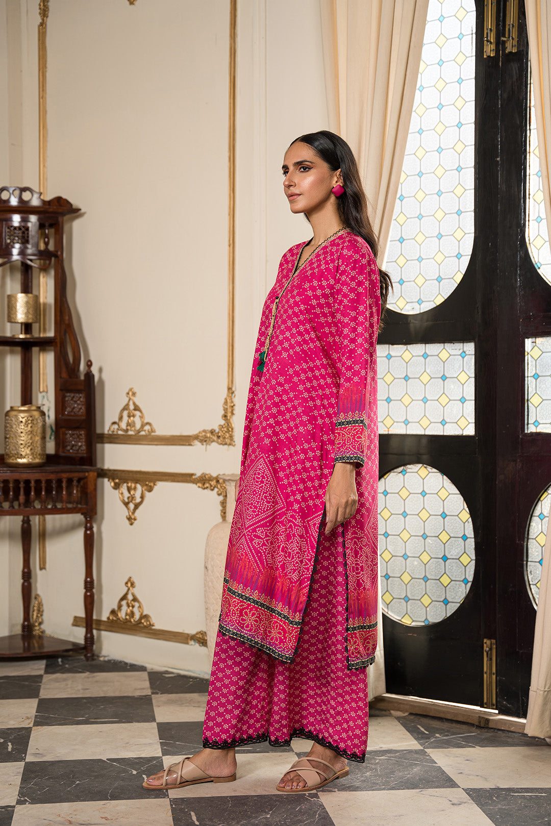 2 Piece - Digital Printed Slub Viscose Linen Suit U0847A