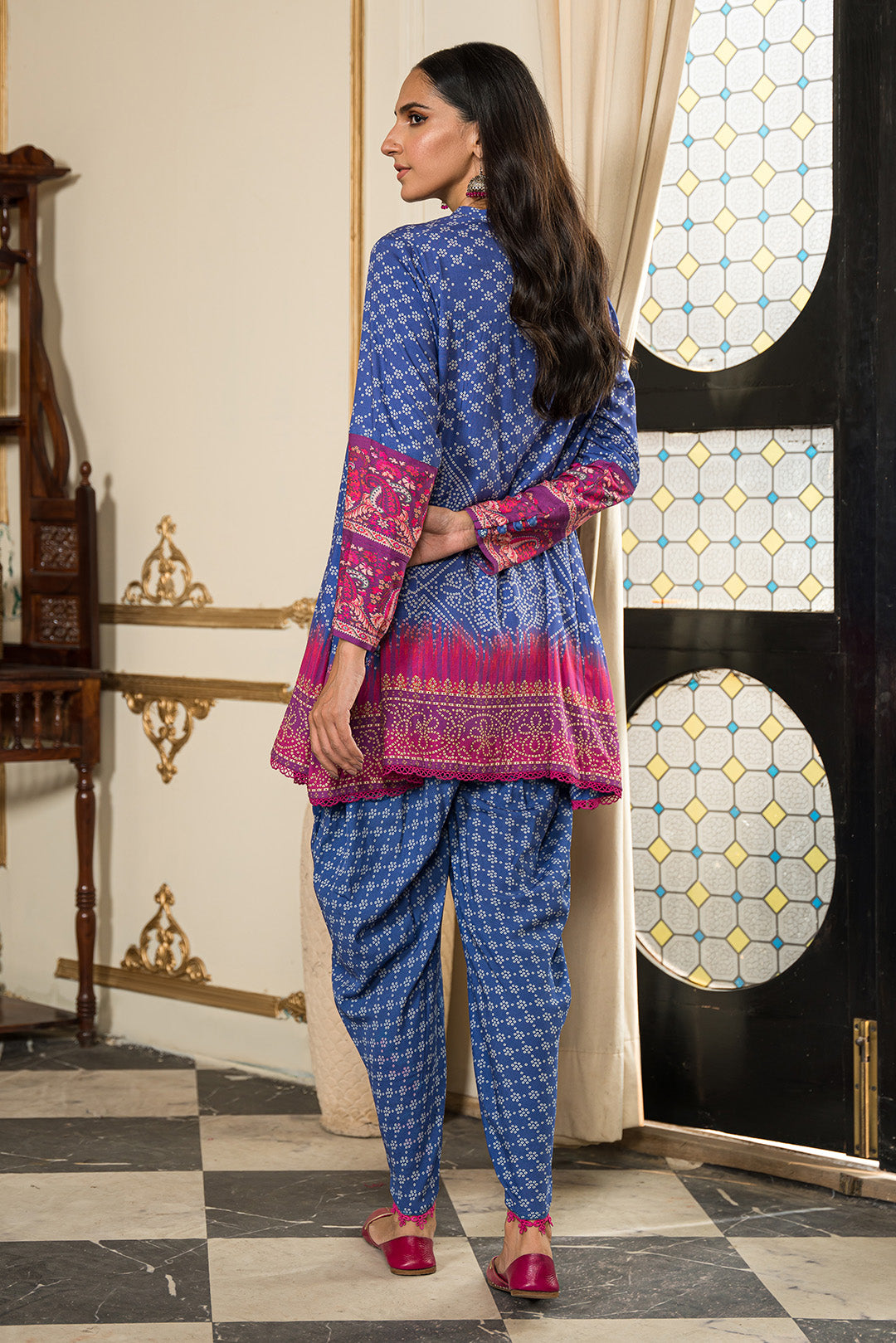 2 Piece - Digital Printed Slub Viscose Linen Suit U0847