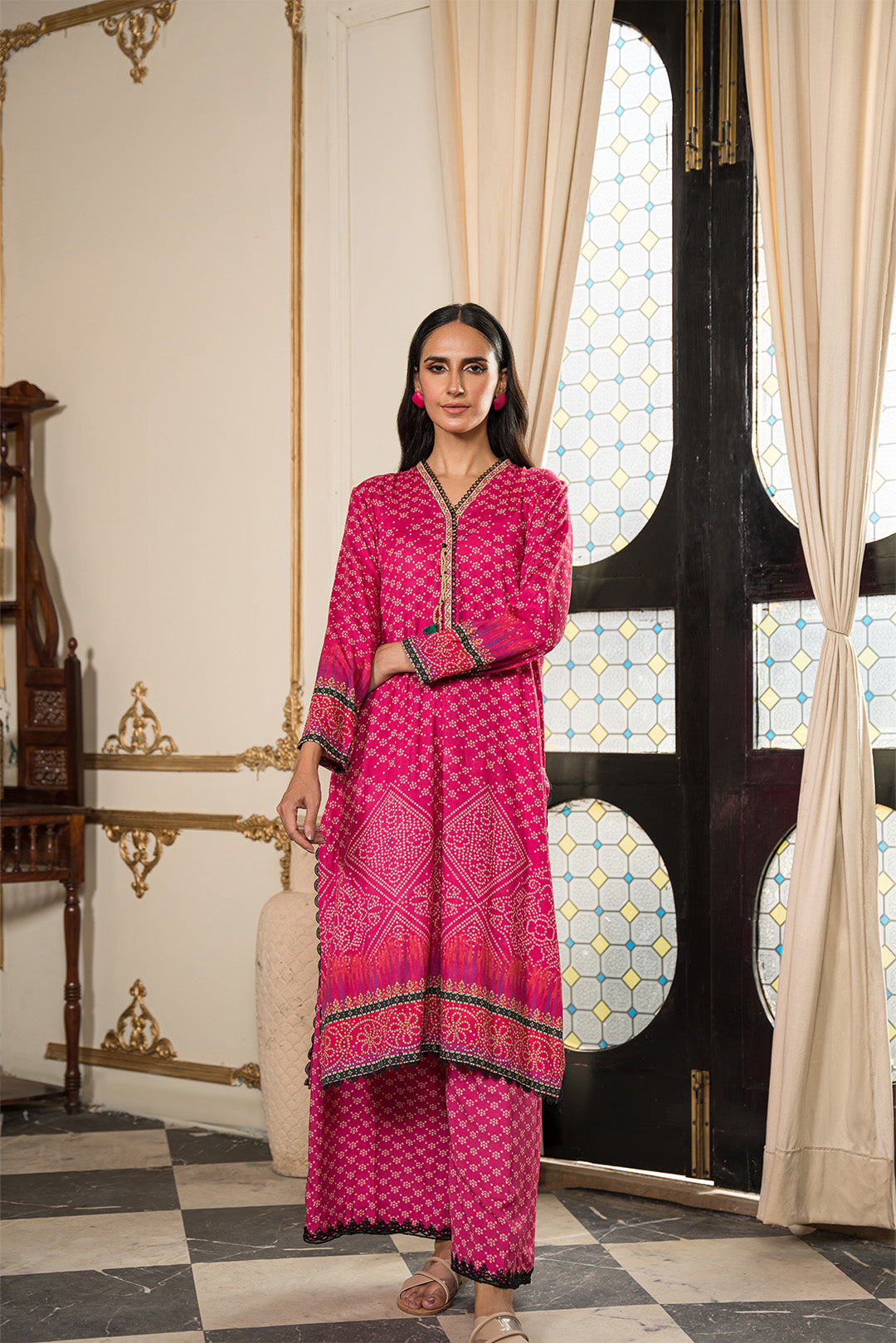 2 Piece - Digital Printed Slub Viscose Linen Suit U0847A