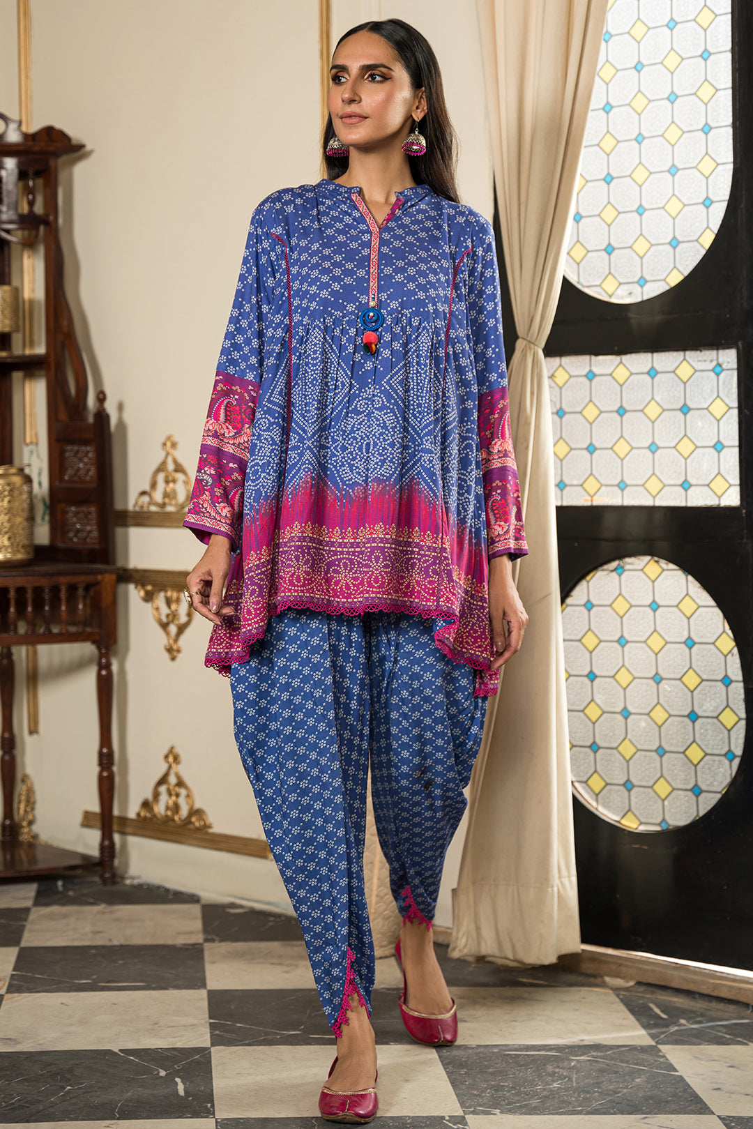 2 Piece - Digital Printed Slub Viscose Linen Suit U0847