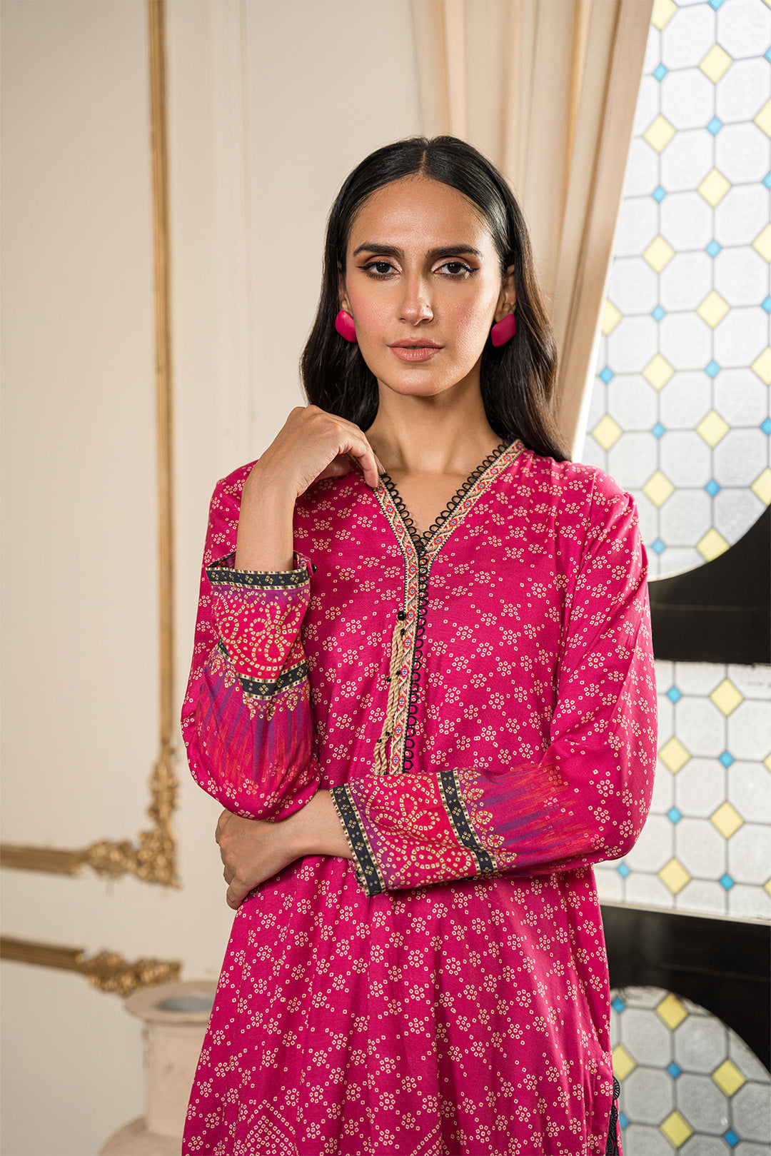 2 Piece - Digital Printed Slub Viscose Linen Suit U0847A