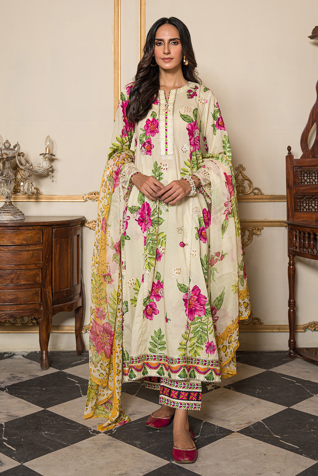 3 Piece - Digital Printed Cotton Cambric Suit U0850A