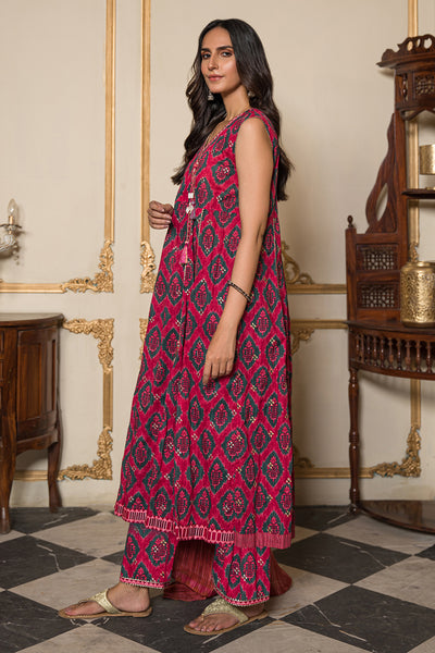 3 Piece - Embroidered Digital Printed Cotton Cambric Suit U0859A