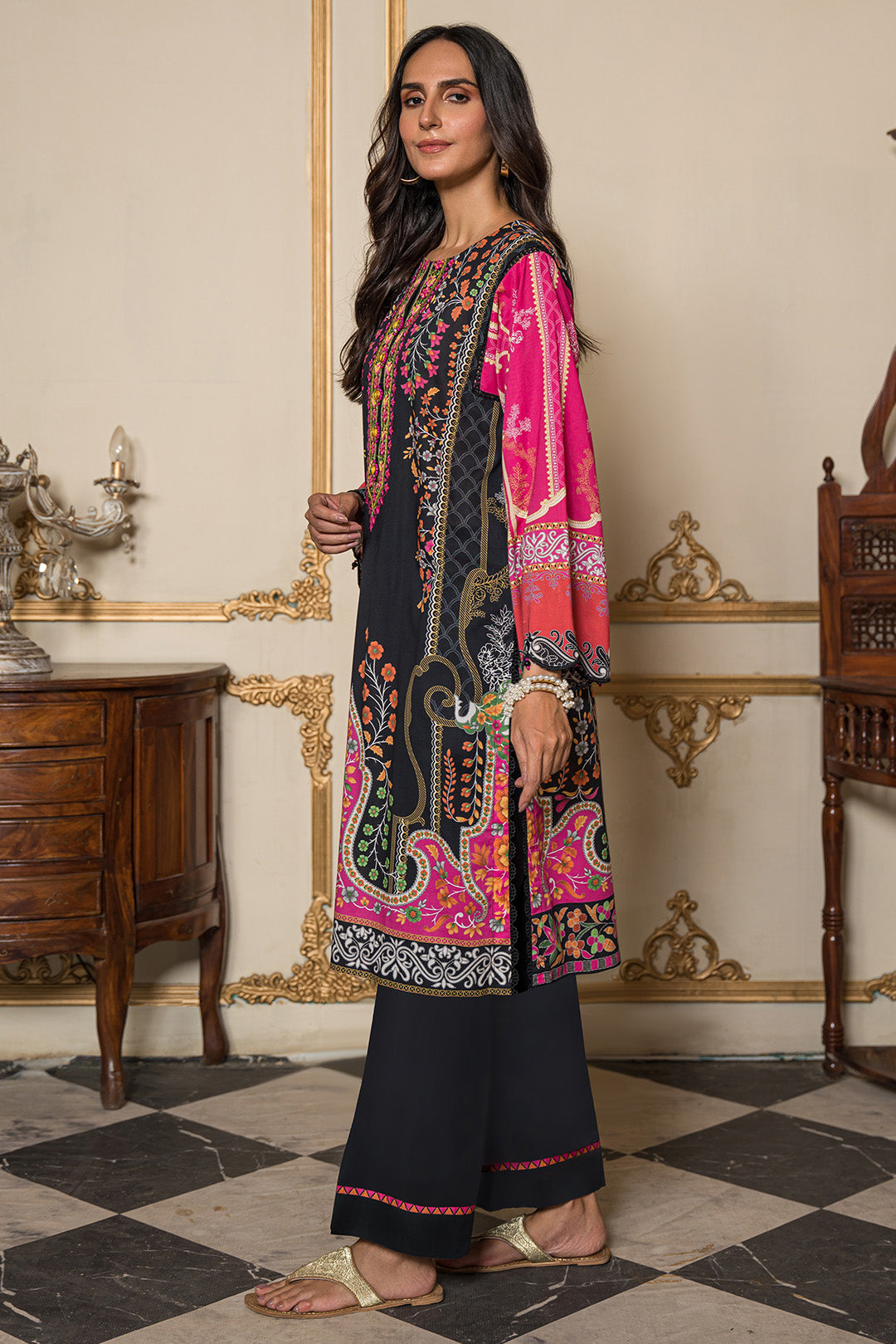 2 Piece - Embroidered Digital Printed Cotton Cambric Suit USP0860