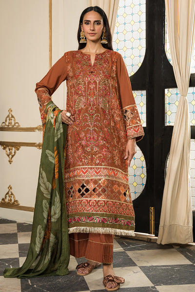 3 Piece - Dyed Embroidered Cotton Cambric Suit U0861