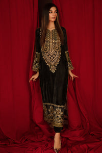 2 Piece - Embroidered Velvet Suit V1005