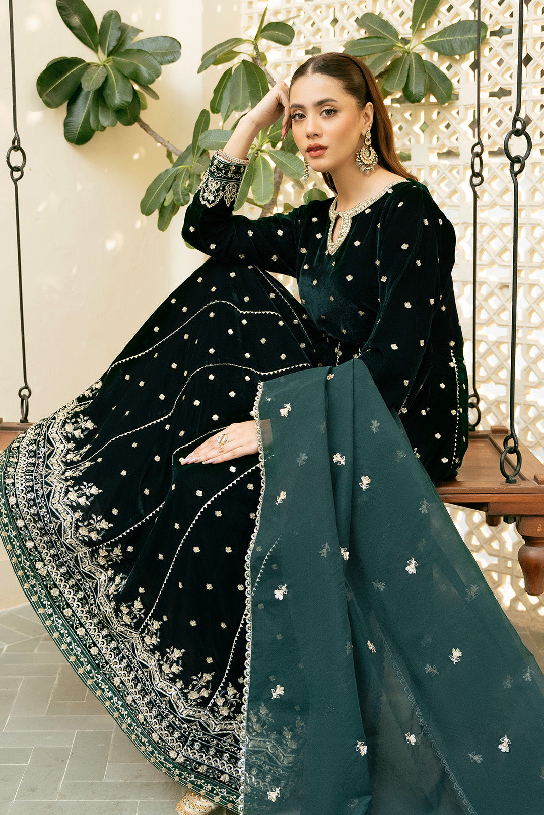 2 Piece - Embroidered Premium Velvet Suit V1008