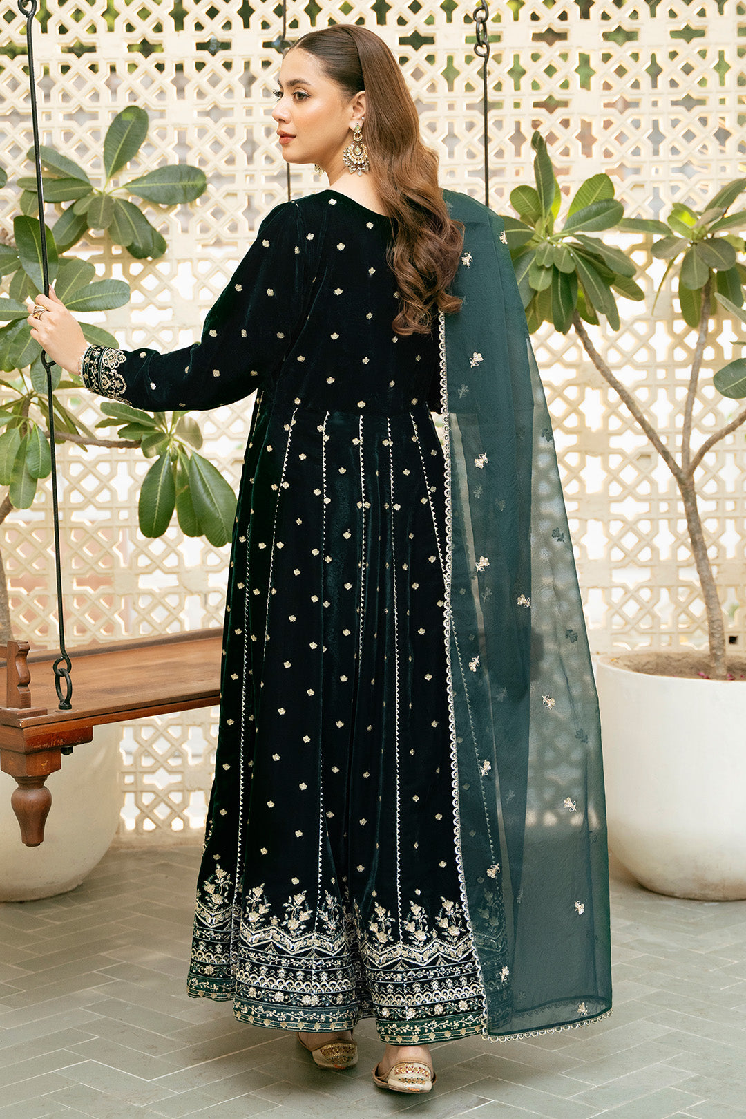 2 Piece - Embroidered Premium Velvet Suit V1008