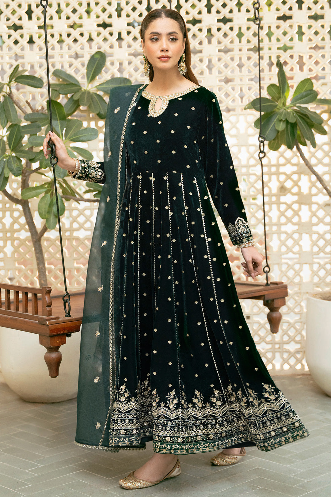 2 Piece - Embroidered Premium Velvet Suit V1008