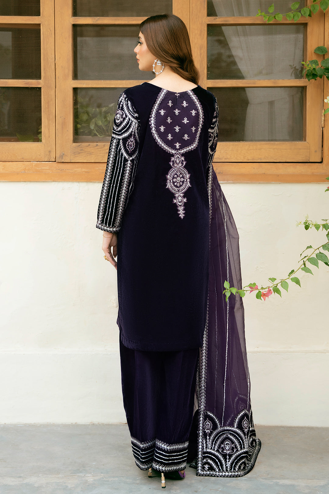 3 Piece - Embroidered Premium Velvet Suit V1011