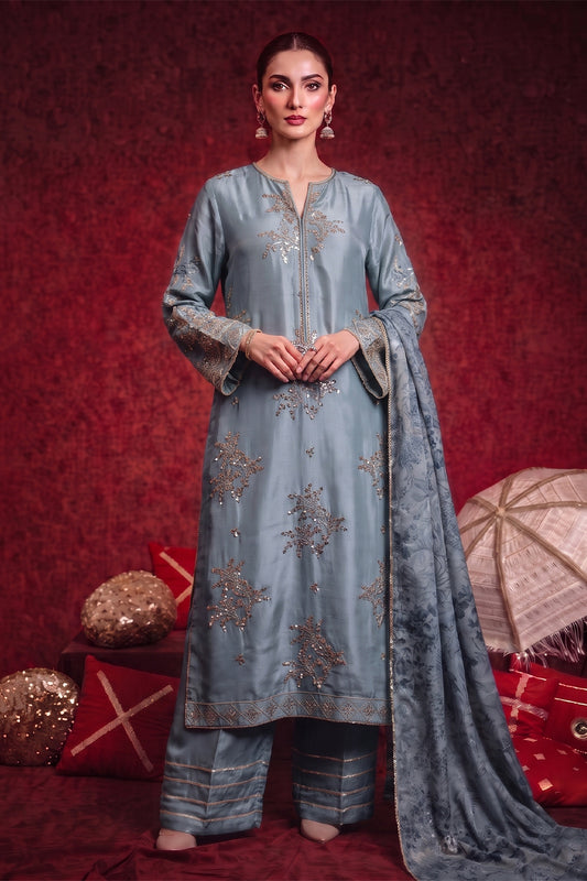 3 Piece - Premium Pure Tussar Silk Embroidered Suit LFP1170