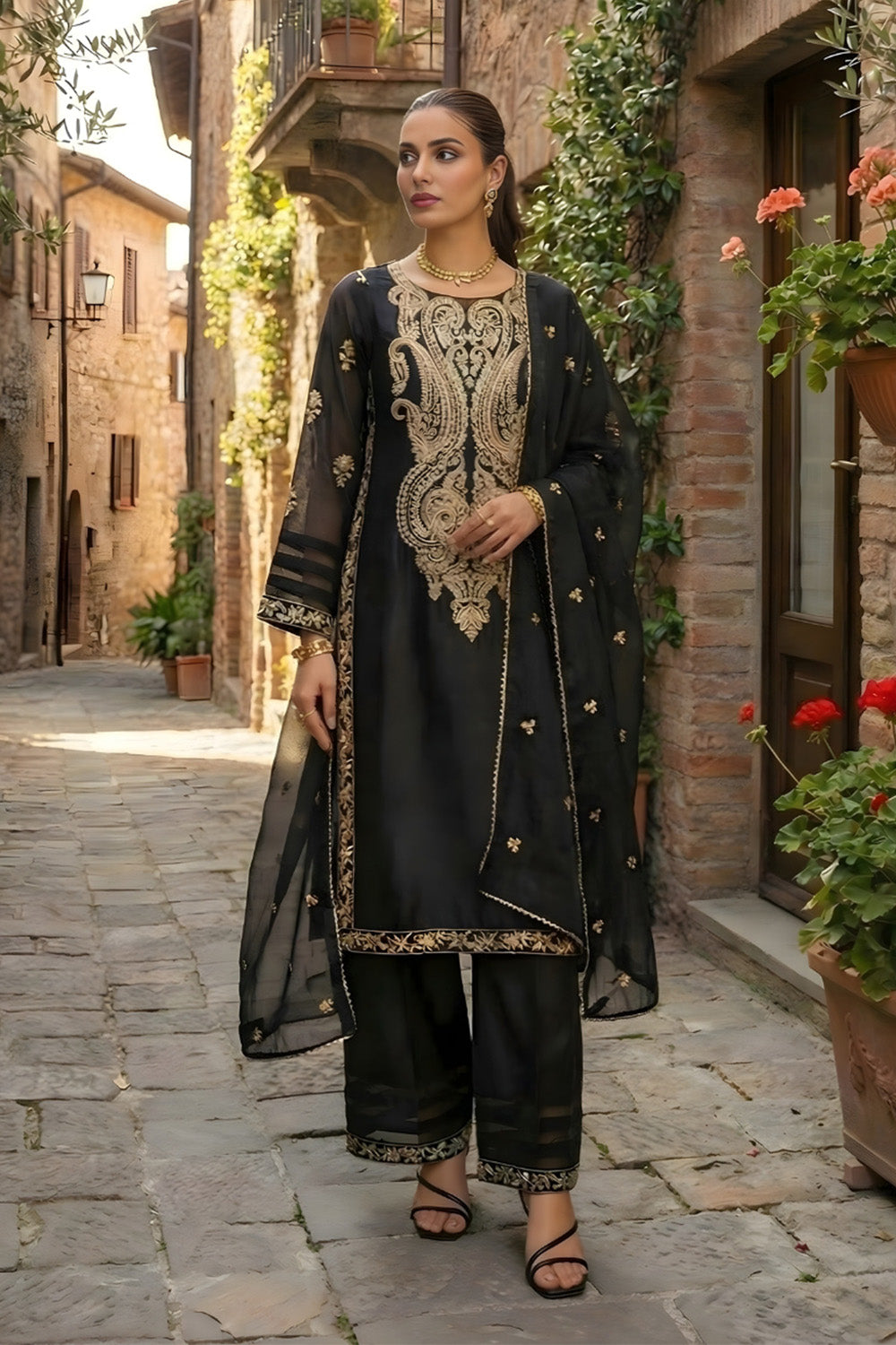 3 Piece - Embroidered Sheesha Silk Suit LFP1145