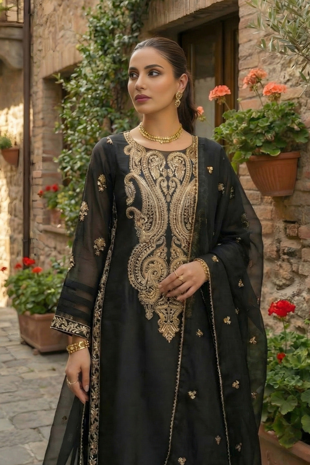 3 Piece - Embroidered Sheesha Silk Suit LFP1145