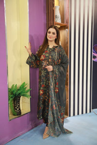 3 Piece - Embellished Printed Shamoz Silk Suit LFP1160