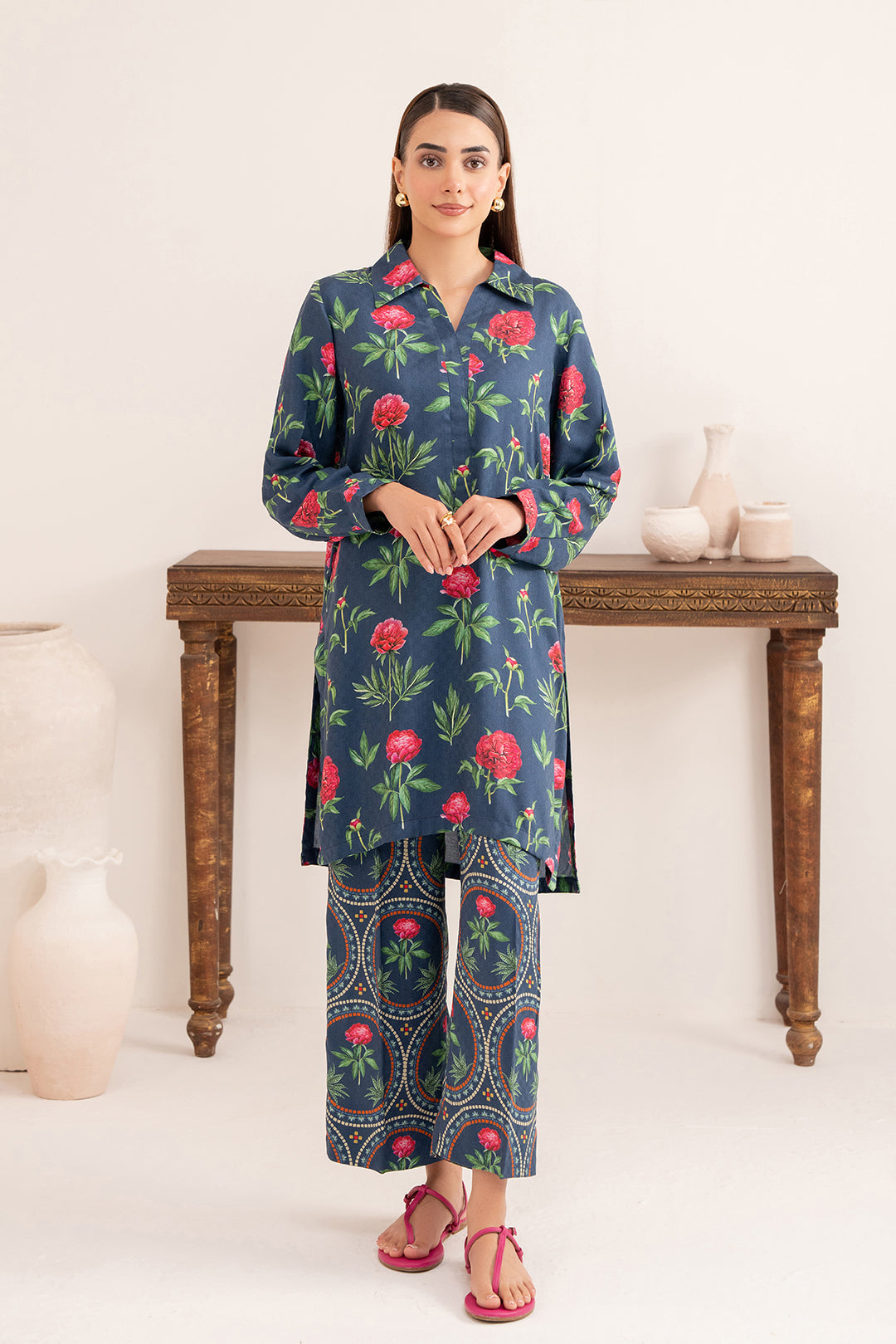 2 Piece - Digital Printed Linen Suit P001209