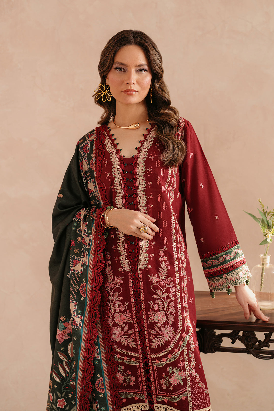 3 Piece - Embroidered Khaddar Suit LU01197