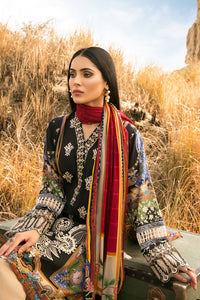 3PC Lawn Digital Printed Embroidered With Chiffon Dupata U2404 - BLACK