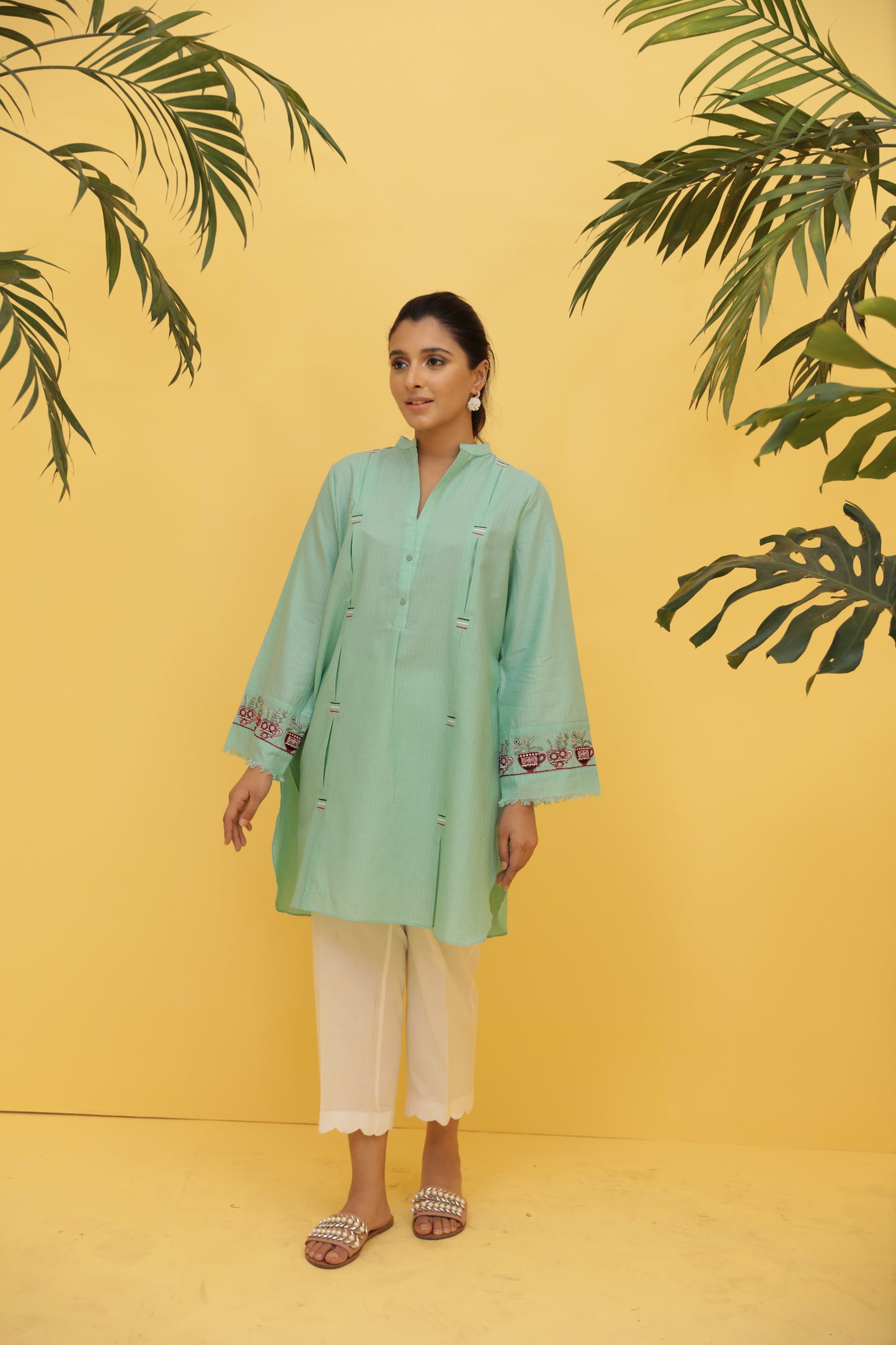 Single Shirt Lawn Solid Dyed With Embroidery P2083