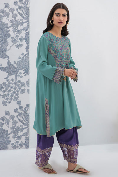 2 Piece - Embroidered Raw Silk Suit L0293