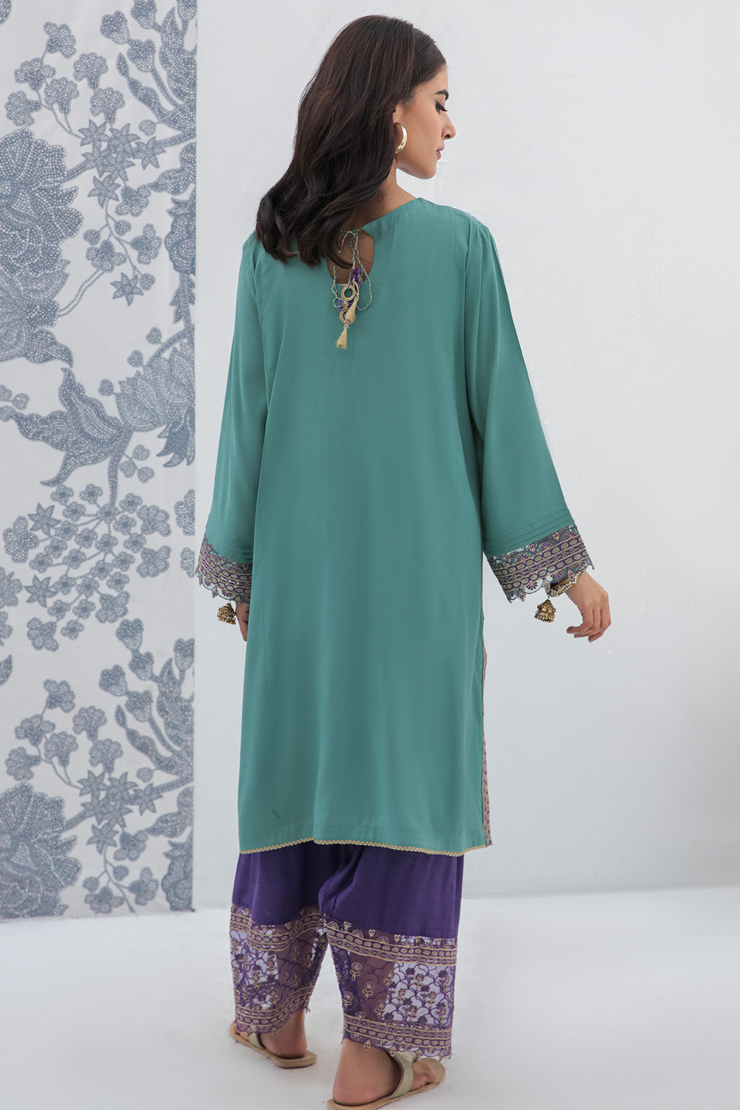 2 Piece - Embroidered Raw Silk Suit L0293