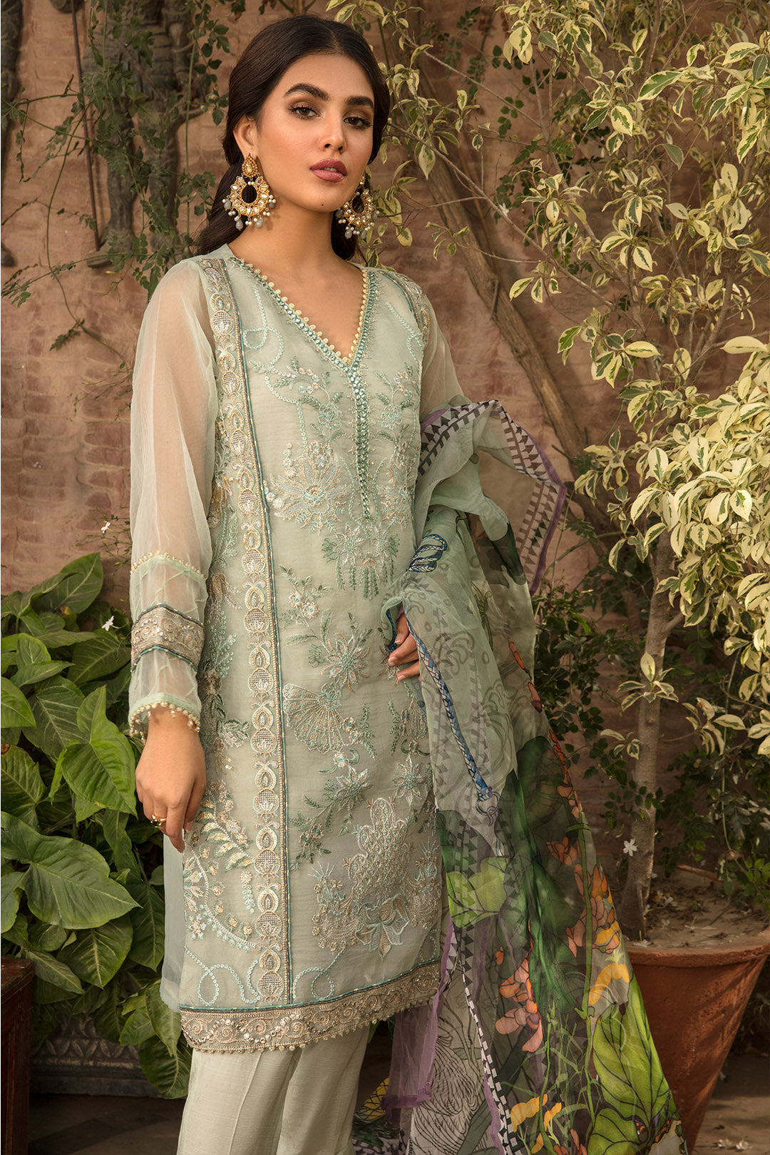 2 Piece - Embroidered Organza Suit L2179