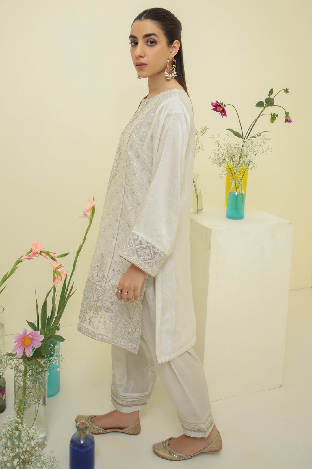 2PC Luxury Raw Silk Embroidered Suit- L2180