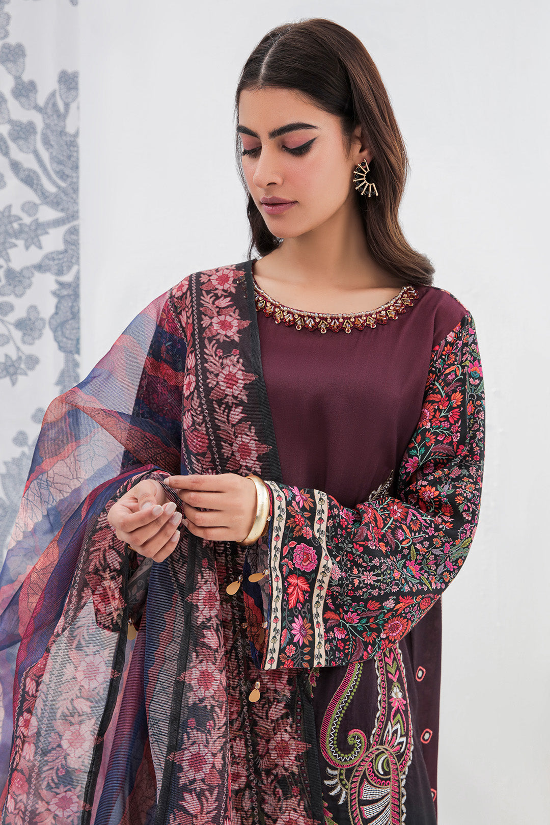 2 Piece - Embroidered Raw Silk Suit L2265