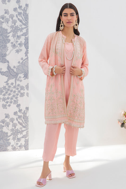 3 Piece - Dyed Embroidered Raw Silk Suit L2307