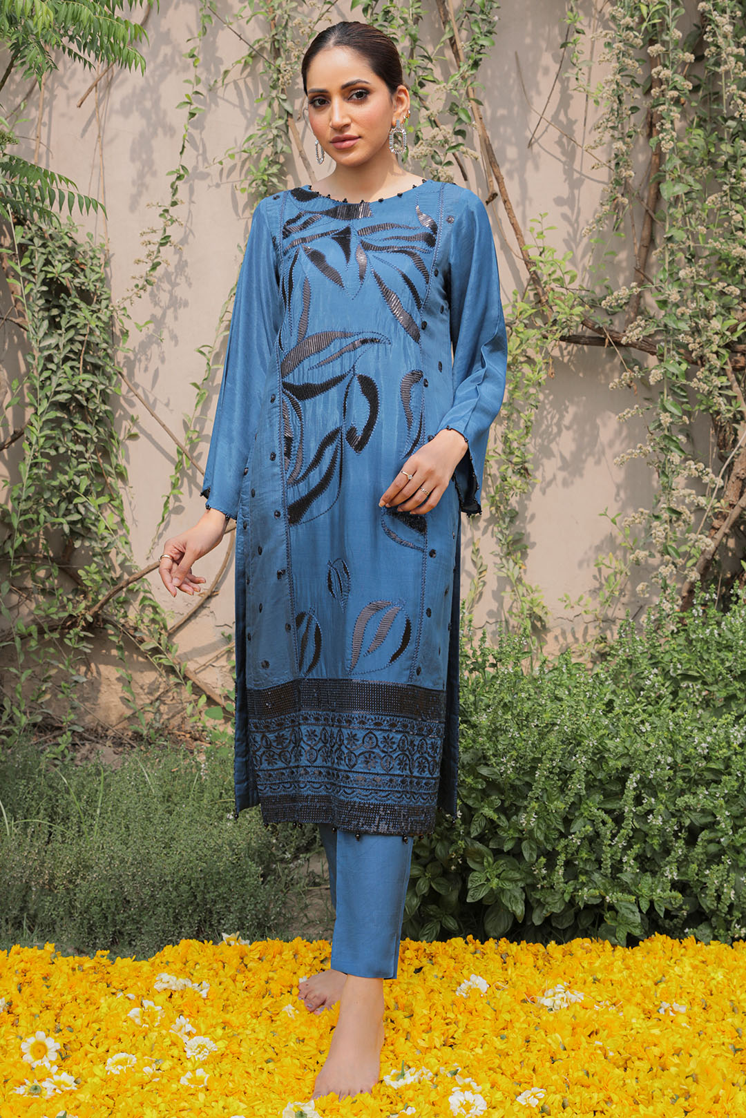 1 Piece - Embroidered Raw Silk Suit L2680